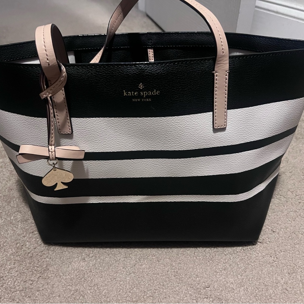 Kate Spade large Black and White Striped Tote with Structured Design